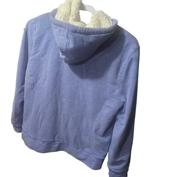 L.L.Bean Blue Sherpa-Lined Hoodie Jacket Womens Size M Reg Full-Zip Cotton Blend - Picture 4 of 6